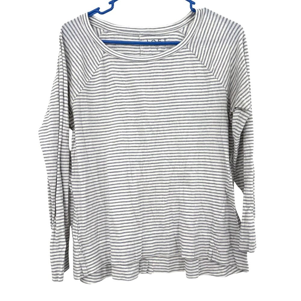 Loft Size Small Long Sleeve Shirt Top Blouse‎ White Gray Striped 100% Cotton